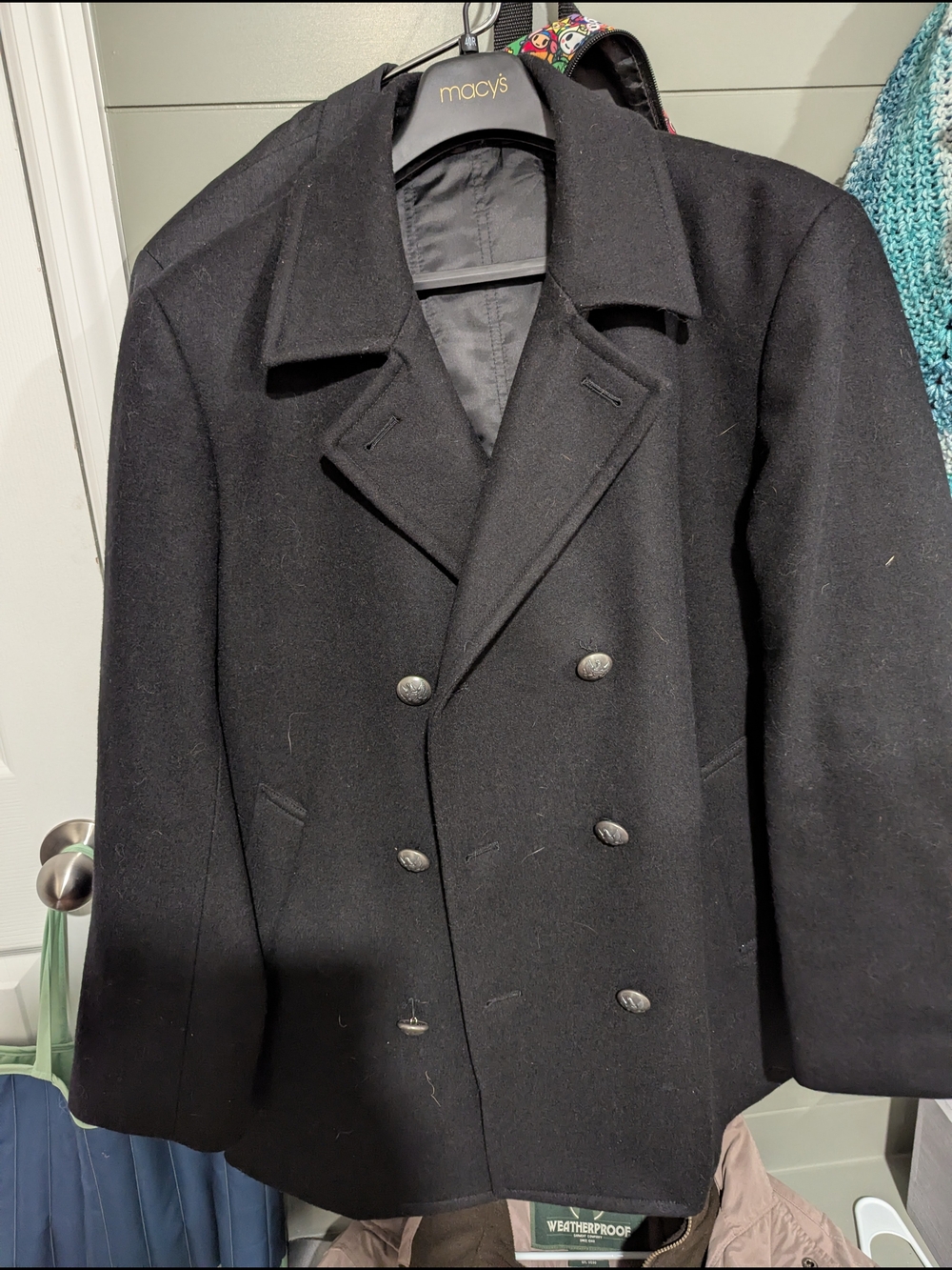TALLIA Men's Double-Breasted Black Wool Peacoat